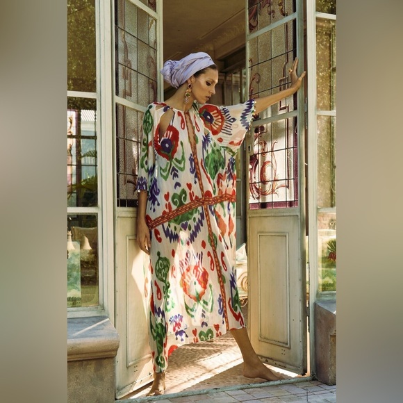 ZARA NWT LONG BEADED PRINT KAFTAN DRESS SZ XS-S and M-L - Picture 2 of 9